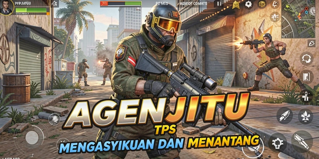 Tampilan gameplay seru di AGENJITU dengan aksi tembak-menembak yang intens.