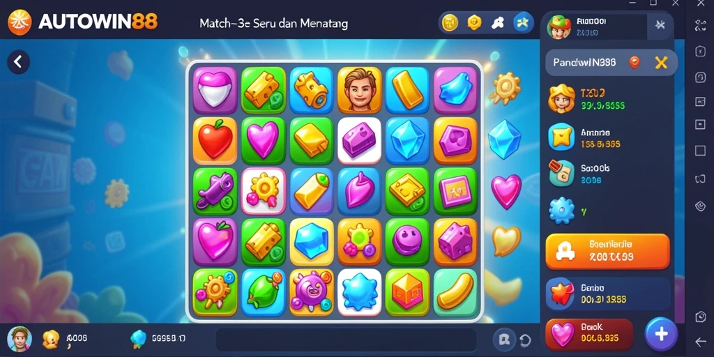 Tampilan gameplay seru AUTOWIN88 dengan aksi Match-3 yang mengasyikkan.
