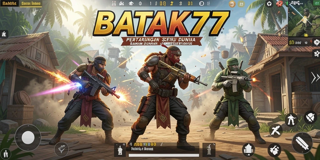 Screenshot utama BATIK77 menunjukkan aksi seru di medan perang Battle Royale.
