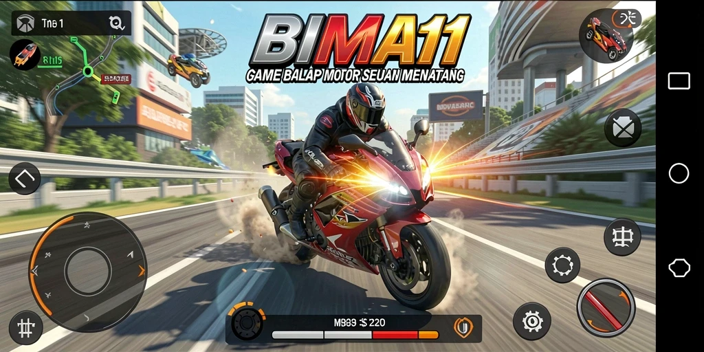 Gameplay seru BIMA11 dengan balapan motor yang mendebarkan.