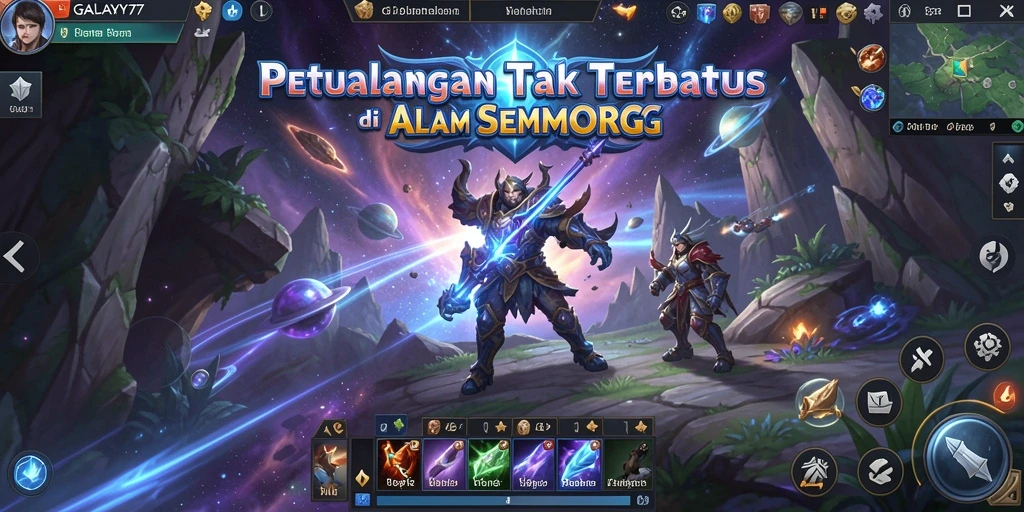 Gameplay GALAXY77 yang menakjubkan saat menjelajahi planet.