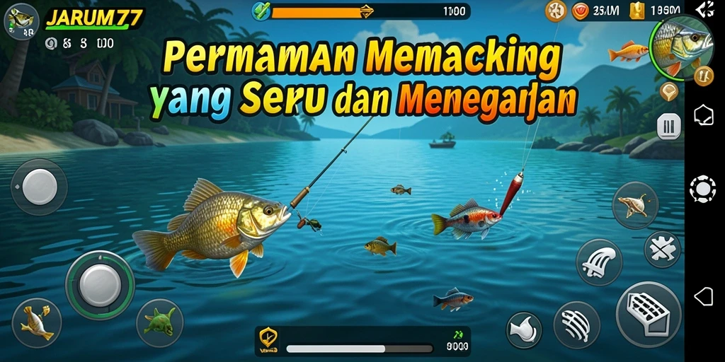 Screenshot menampilkan aksi memancing yang mendebarkan di JARUM77.