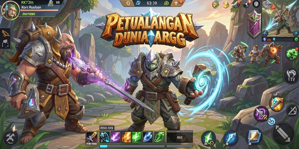 Tangkapan layar utama RK77 menampilkan aksi pertempuran ARPG yang mendebarkan.