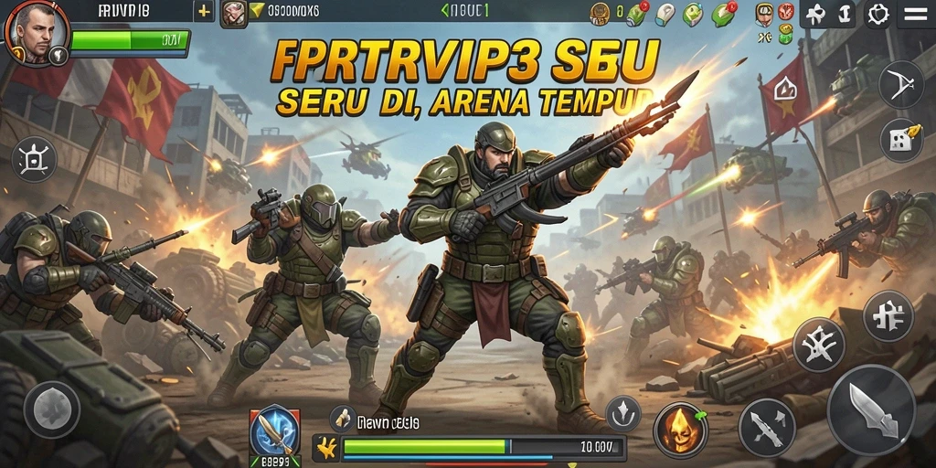 Gameplay RPVIP3 dengan karakter Fighting yang beraksi di arena.
