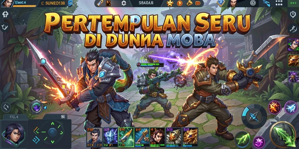 Screenshot gameplay SUNEO138 yang menunjukkan aksi seru dalam pertempuran MOBA.