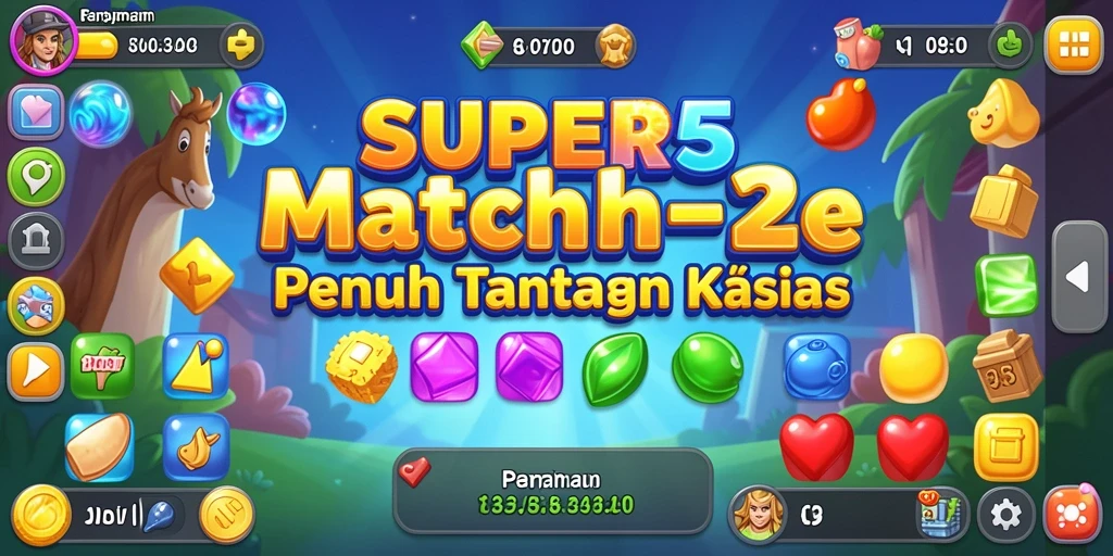 Screenshot dari gameplay <strong>SUPER5</strong> yang menunjukkan aksi Match-3 yang seru.