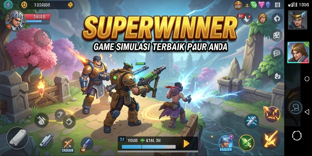 Tampilan gameplay menarik dari SUPERWINNER dengan elemen simulasi yang mendetail.